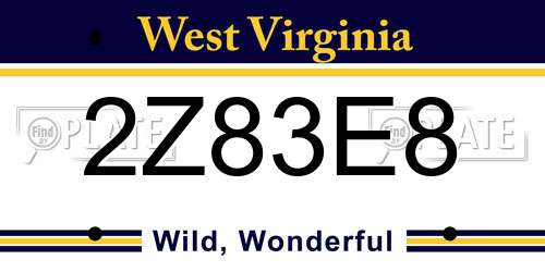 2Z83E8 West Virginia License Plate