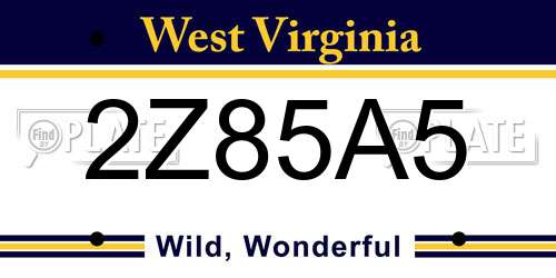 2Z85A5 West Virginia License Plate