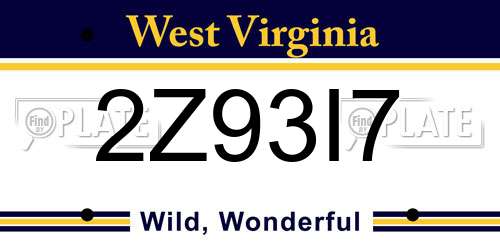 2Z93I7 West Virginia License Plate