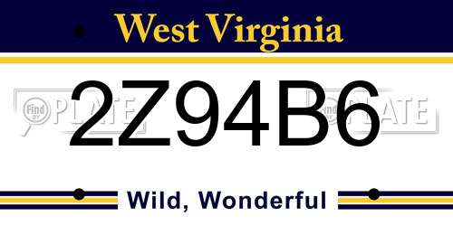 2Z94B6 West Virginia License Plate