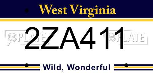 2ZA411 West Virginia License Plate