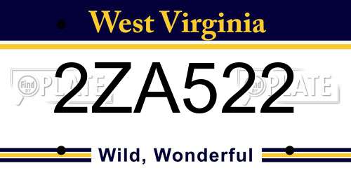 2ZA522 West Virginia License Plate