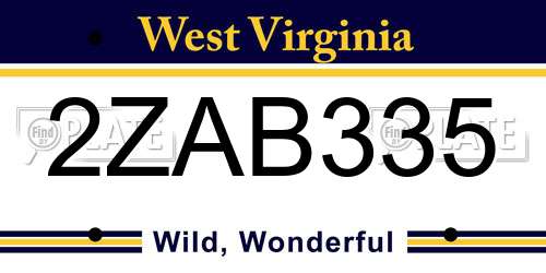 2ZAB335 West Virginia License Plate
