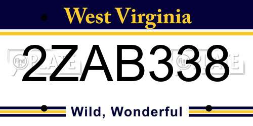 2ZAB338 West Virginia License Plate