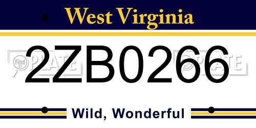 2ZB0266 West Virginia License Plate