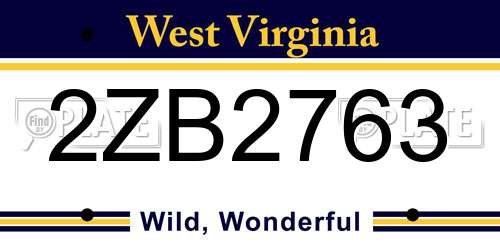 2ZB2763 West Virginia License Plate