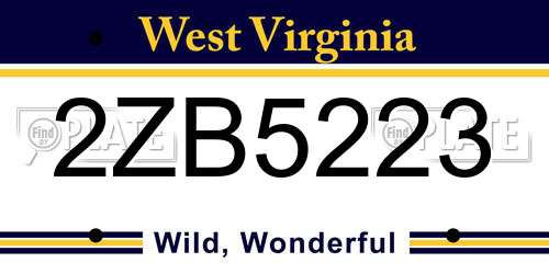 2ZB5223 West Virginia License Plate