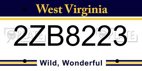 2ZB8223 West Virginia License Plate