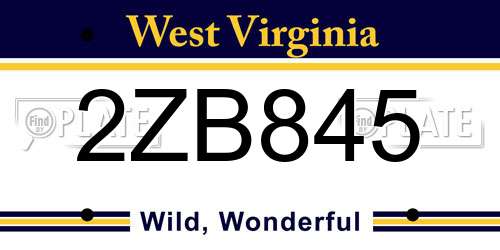 2ZB845 West Virginia License Plate