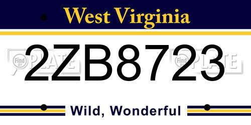 2ZB8723 West Virginia License Plate