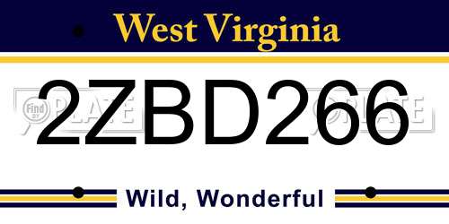 2ZBD266 West Virginia License Plate