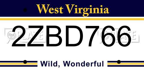 2ZBD766 West Virginia License Plate