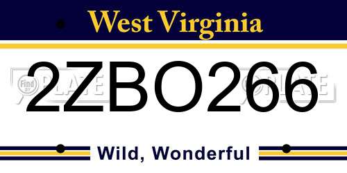 2ZBO266 West Virginia License Plate