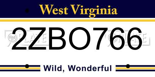 2ZBO766 West Virginia License Plate