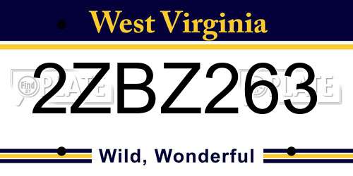 2ZBZ263 West Virginia License Plate