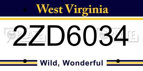 2ZD6034 West Virginia License Plate