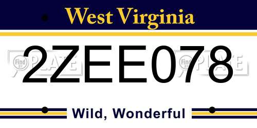 2ZEE078 West Virginia License Plate