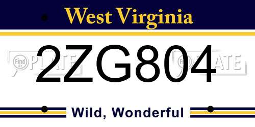 2ZG804 West Virginia License Plate