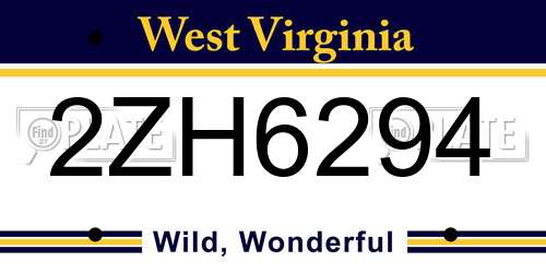 2ZH6294 West Virginia License Plate