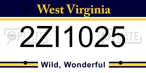2ZI1025 West Virginia License Plate