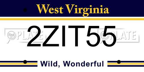 2ZIT55 West Virginia License Plate