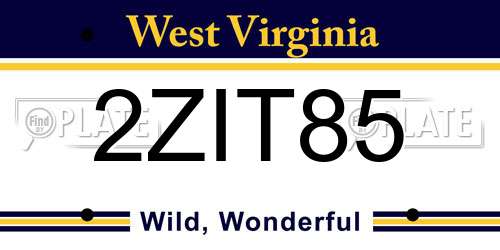 2ZIT85 West Virginia License Plate