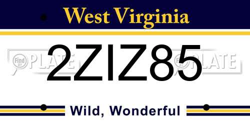 2ZIZ85 West Virginia License Plate