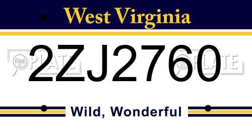 2ZJ2760 West Virginia License Plate