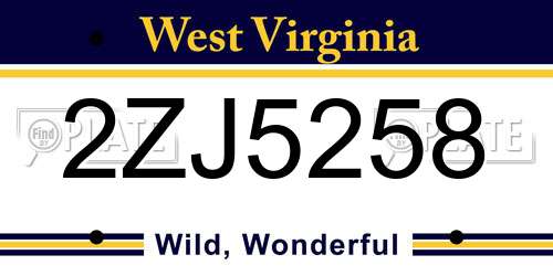 2ZJ5258 West Virginia License Plate
