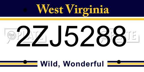 2ZJ5288 West Virginia License Plate