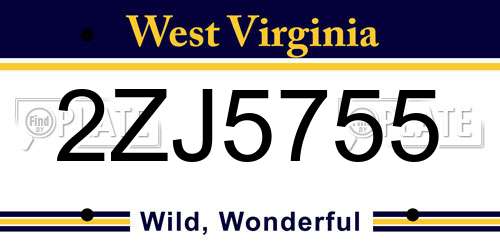 2ZJ5755 West Virginia License Plate