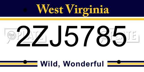 2ZJ5785 West Virginia License Plate