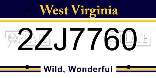 2ZJ7760 West Virginia License Plate