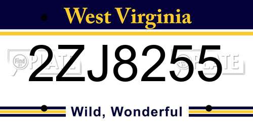 2ZJ8255 West Virginia License Plate