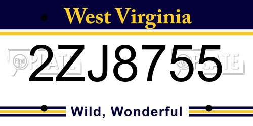 2ZJ8755 West Virginia License Plate
