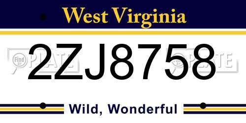 2ZJ8758 West Virginia License Plate