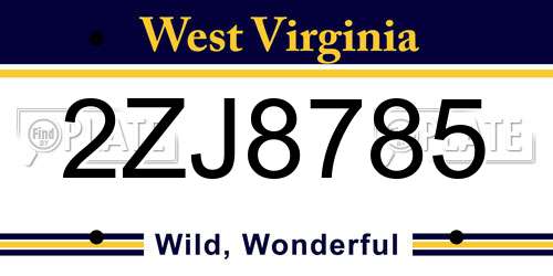 2ZJ8785 West Virginia License Plate