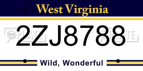 2ZJ8788 West Virginia License Plate