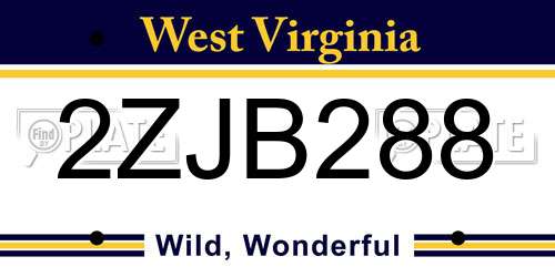2ZJB288 West Virginia License Plate