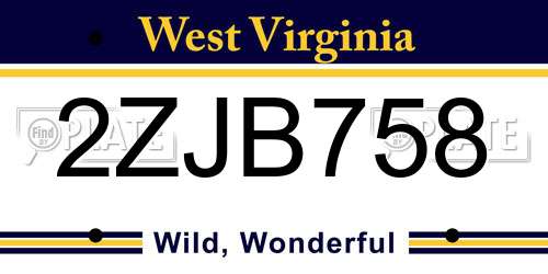 2ZJB758 West Virginia License Plate