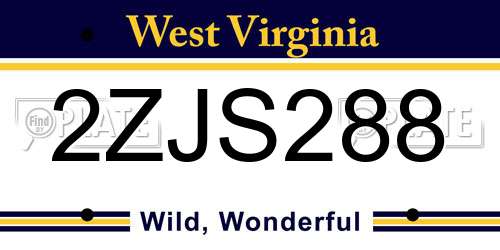 2ZJS288 West Virginia License Plate