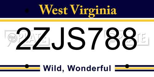 2ZJS788 West Virginia License Plate
