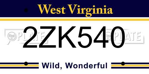 2ZK540 West Virginia License Plate