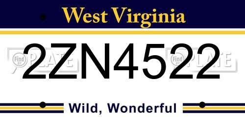 2ZN4522 West Virginia License Plate