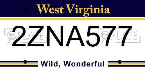 2ZNA577 West Virginia License Plate