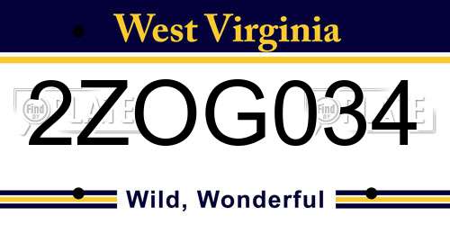 2ZOG034 West Virginia License Plate