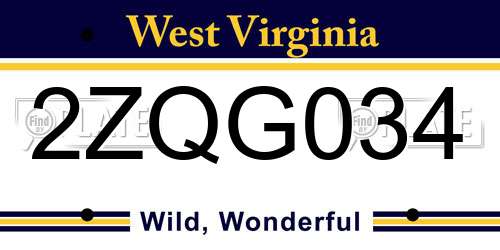 2ZQG034 West Virginia License Plate