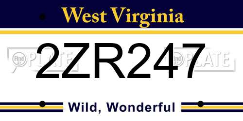 2ZR247 West Virginia License Plate