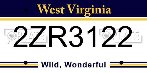 2ZR3122 West Virginia License Plate