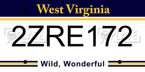 2ZRE172 West Virginia License Plate